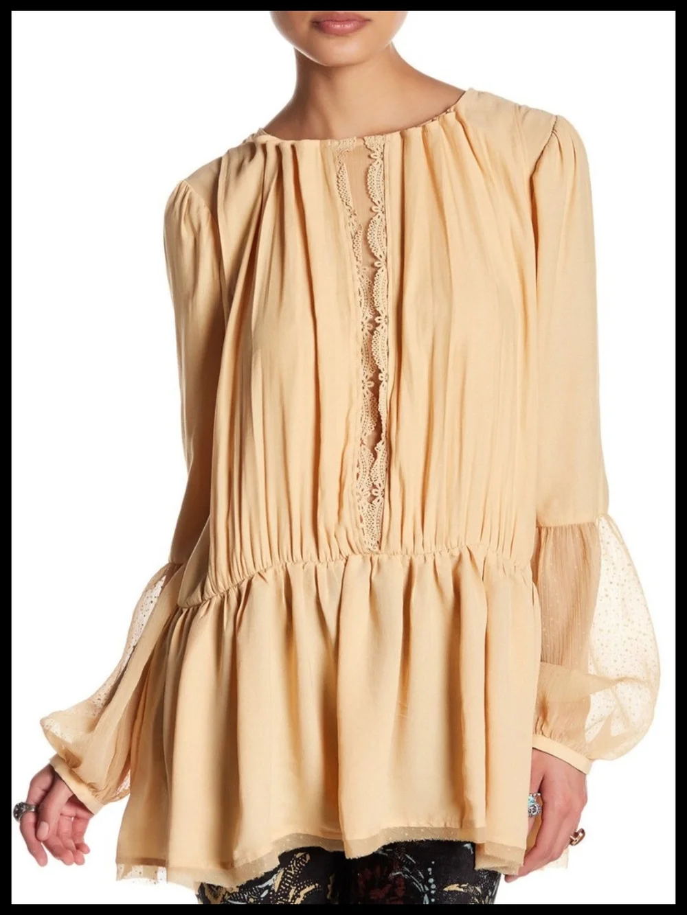 Free People Peplum Lace-Trim Blouse